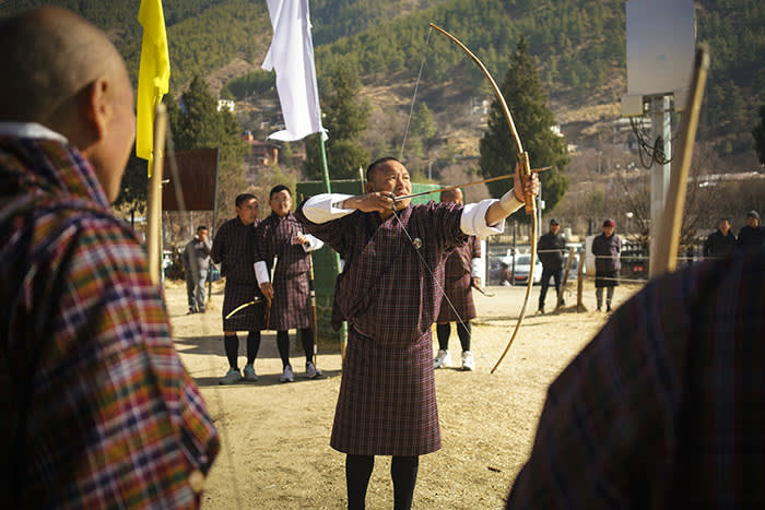 Archery is Bhutan's national sport and is widely practised