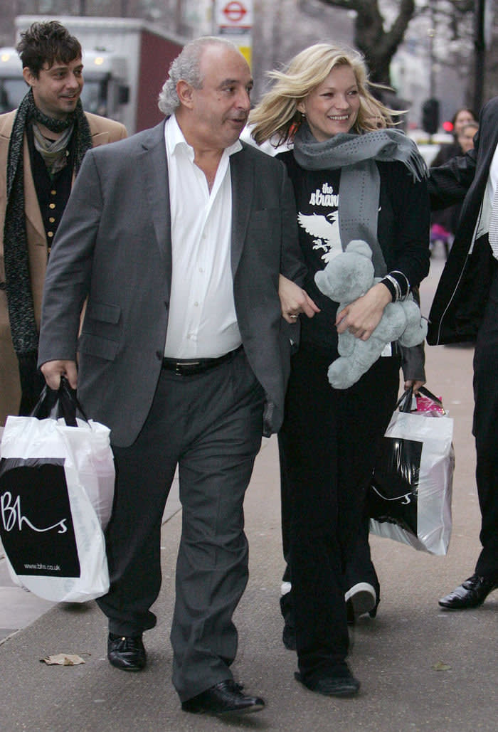 Philip Green and supermodel Kate Moss leave the BHS headquarters in London in 2008