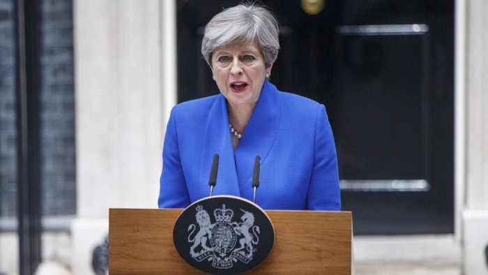 Prime Minister Theresa May gives a statement in Downing Street, London after visiting Buckingham Palace and given permission to form a coalition government with the DUP as the UK snap general election leads to a hung parliament. Photo credit: Tolga Akmen