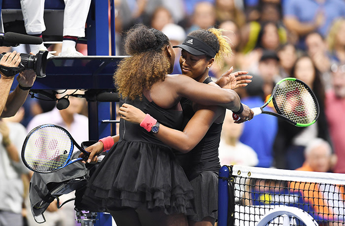 Osaka hugging Williams after beating her at the 2018 US Open. ‘You know when Serena was Number One?’ she says of the veteran champion. ‘Basically, everyone knew that everyone else had no chance. I kind of want myself to be like that in the future’