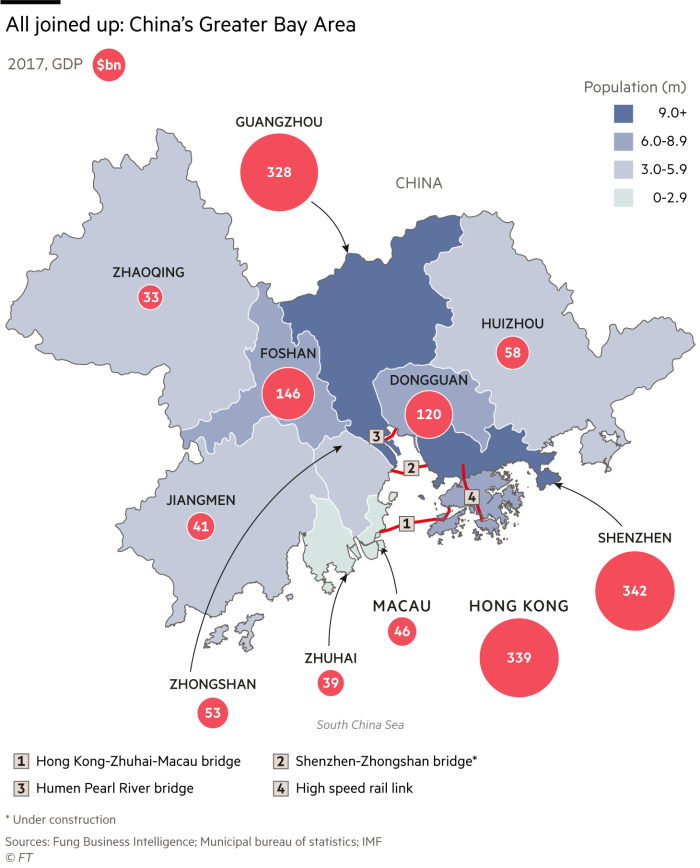China’s Greater Bay Area map and GDP