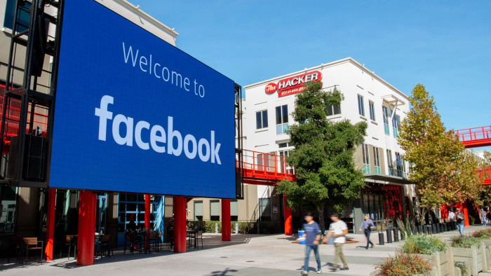 A giant digital sign is seen at Facebook's corporate headquarters campus in Menlo Park, California, on October 23, 2019. (Photo by Josh Edelson / AFP) (Photo by JOSH EDELSON/AFP via Getty Images)