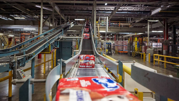 Proctor & Gamble's Charmin Ultra Soft toilet paper in a manufacturing site. Press photo.