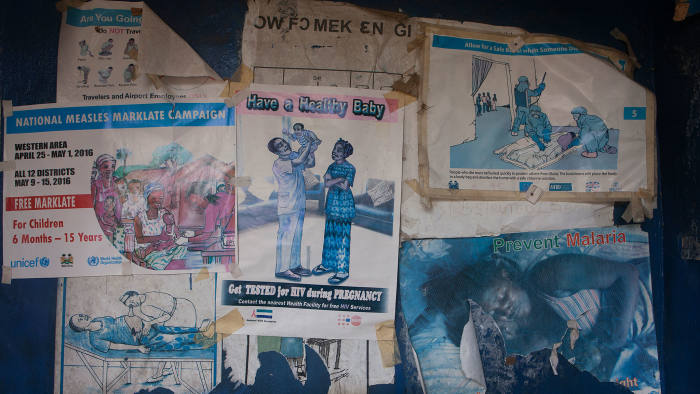 Posters about family planning, pregnancy, childbirth and postnatal issues in Sierra Leone