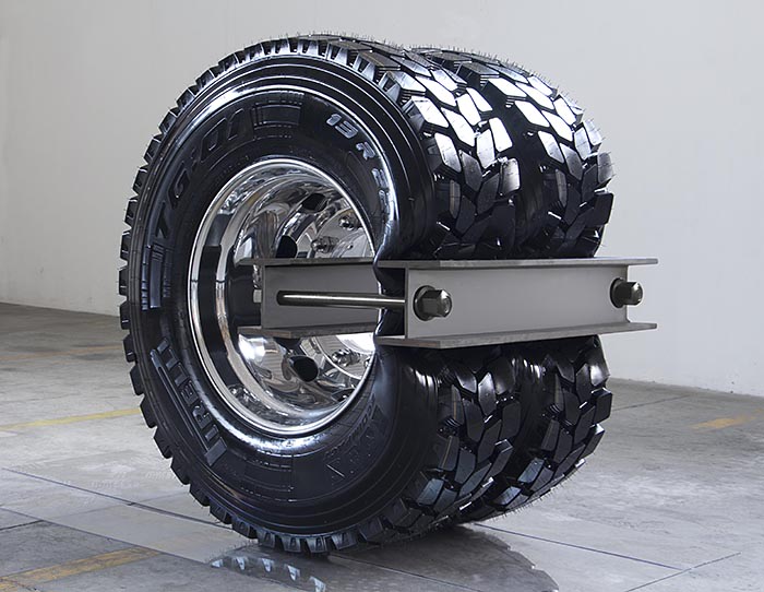 ARCANGELO SASSOLINO b. 1967 Cassius, 2018 Truck tires and stainless steel 112 x 107 x 77 cm (44 x 42 1/8 x 30 1/4 in.) Courtesy of the artist and Pearl Lam Galleries