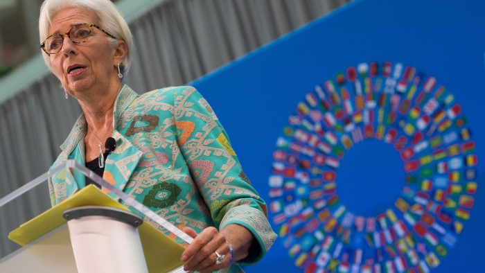 The International Monetary Fund (IMF) managing director, Christine Lagarde speaks during opening remarks for the upcoming 2018 General IMF Meetings in Washington, DC on October 1, 2018. - After sounding the alarm in recent years about threats to the global economy, International Monetary Fund chief Christine Lagarde said risks had begun to materialize and were slowing growth. (Photo by ANDREW CABALLERO-REYNOLDS / AFP)ANDREW CABALLERO-REYNOLDS/AFP/Getty Images