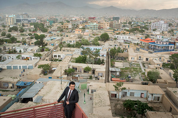 Sayed Khalid, a co-founder of Kardan University, on its roof in Kabul