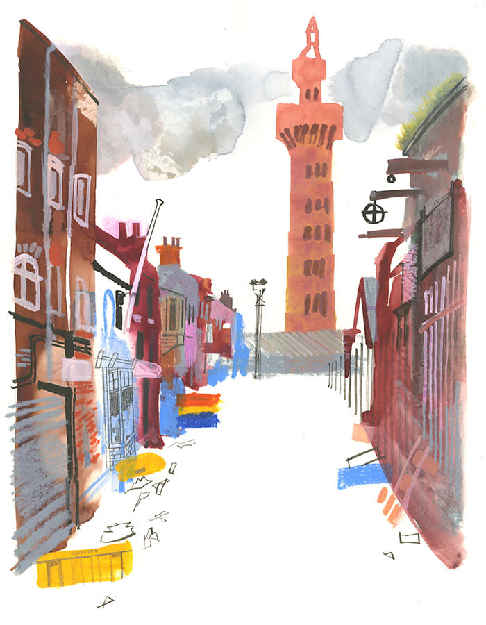 Illustration by Annabel Wright of the Dock Tower in Grimsby