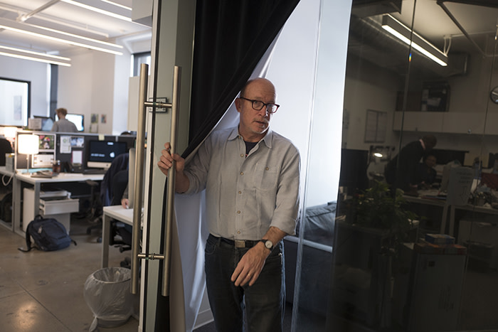 Documentarist Alex Gibney photographed for the Financial TImes at the Jigsaw productions offices in New York