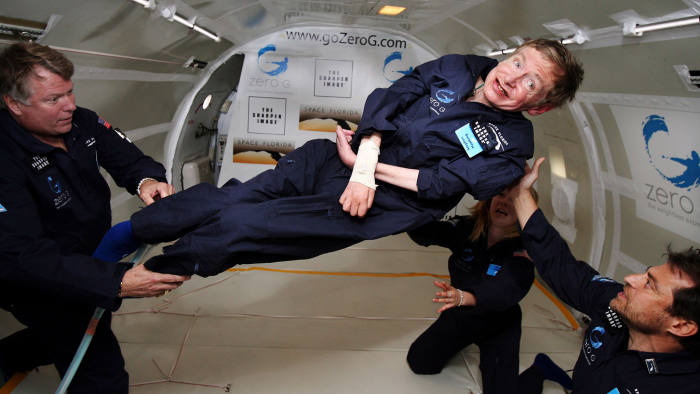 (FILES) In this file photo taken on April 26, 2007 and released by Zero G, British cosmologist Stephen Hawking experiences zero gravity during a flight over the Atlantic Ocean. "It was amazing ... I could have gone on and on," Hawking, 65, said after riding for two hours on a modified jet that flew a rollercoaster trajectory to create the impression of microgravity.  
 Renowned British physicist Stephen Hawking has died at age 76, a family spokesman said Wednesday, March 14, 2018. We are deeply saddened that our beloved father passed away today," professor Hawking's children, Lucy, Robert, and Tim said in a statement carried by Britain's Press Association news agency. "He was a great scientist and an extraordinary man whose work and legacy will live on for many years."
 / AFP PHOTO / ZERO G / ZERO GZERO G/AFP/Getty Images
