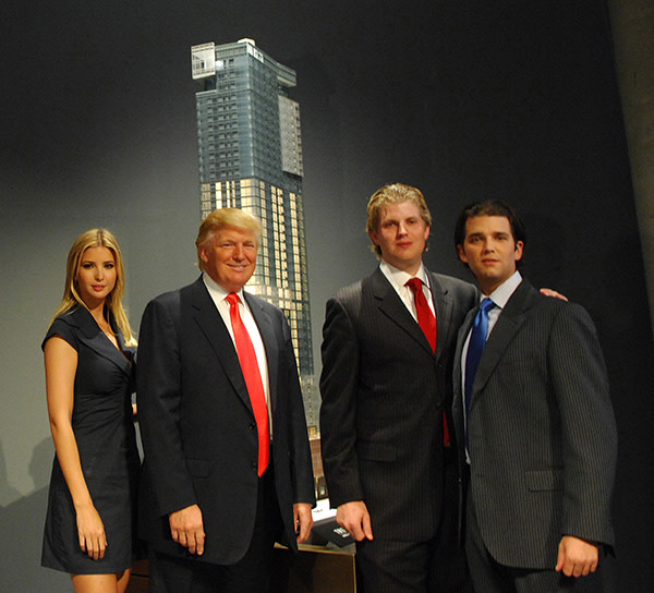 Donald Trump with sons after his announcement of a new Trump SoHo Hotel Condominium on Spring Street as Ivanka and Donald look on in Manhattan, NY. 9/19//2007 Photo by Jennifer S. Altman