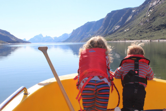 Heidi and Hamish Robbins on the look out in the fjord near to Camp Kiattua credit Tom Robbins