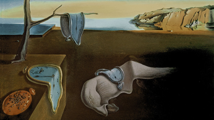 XIR156893 The Persistence of Memory, 1931 (oil on canvas) by Dali, Salvador (1904-89); 24x33 cm; Museum of Modern Art, New York, USA; (add.info.: exhibited at the centre Pompidou 1980 no.105;); Spanish, in copyright. PLEASE NOTE: This image is protected by the artist\'s copyright which needs to be cleared by you. If you require assistance in clearing permission we will be pleased to help you.