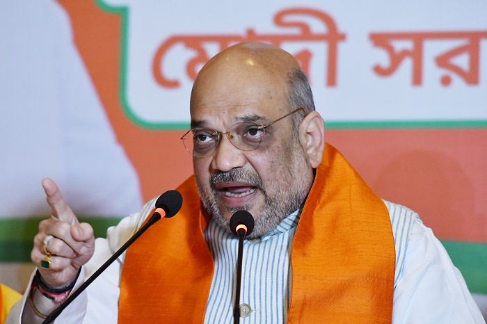 Amit Shah , National President of BJP addressing a press conference on April 22,2019 in Kolkata,India. Amit Shah said, &quot;Sadhvi Pragya ko jhoothe case me fansaya gaya [Sadhvi Pragya was framed on a false case].&quot; He said in fact questions should be asked on the Samjhauta blast case. &quot;The real question is where are the culprits of the Samjhauta blast? Who are they? West Bengal Chief Minister Mamata Banerjee should respond to all these questions,&quot; Amit Shah said. Intensifying his attack on Mamata Banerjee, Amit Shah dared West Bengal chief minister to clarify her stand on Omar Abdullah's demand for a separate prime minister, Article 370 and Article 35A. &quot;The BJP is being called a terrorist organisation. I dare Mamata Banerjee to clarify her stand on Articles 370 and 35A,&quot; he said. (Photo by Debajyoti Chakraborty/NurPhoto via Getty Images)