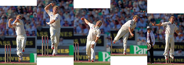 Shane Warne in action in the 2005 Ashes series