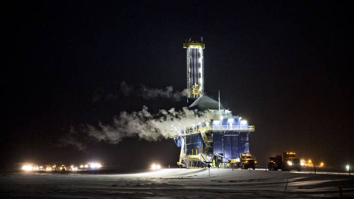 The Nabors Alaska Drilling Inc. CDR2 AC oil drill rig is moved along a road in the North Slope in Prudhoe Bay, Alaska, U.S., on Thursday, Feb. 16, 2017. Four decades after the Trans Alaska Pipeline System went live, transforming the North Slope into a modern-day Klondike, many Alaskans fear the best days have passed. Photographer: Daniel Acker/Bloomberg