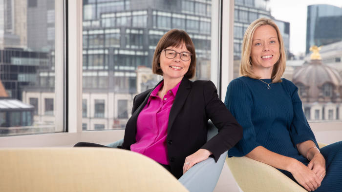 Helen Brown, left, and Julia Hemmings pose in the offices of Baker & McKenzie LLP in London, Sept 16, 2019. Photograph by Suzanne Plunkett This image is copyright Suzanne Plunkett 2019©. For photographic enquiries please call Suzanne Plunkett or email suzanne@suzannelunkett.com This image is copyright Suzanne Plunkett 2019©. This image has been supplied by Suzanne Plunkett and must be credited Suzanne Plunkett. The author is asserting her full Moral rights in relation to the publication of this image. All rights reserved. Rights for onward transmission of any image or file is not granted or implied. Changing or deleting Copyright information is illegal as specified in the Copyright, Design and Patents Act 1988. If you are in any way unsure of your right to publish this image please contact Suzanne Plunkett on +44(0)7990562378 or email suzanne@suzanneplunkett.com