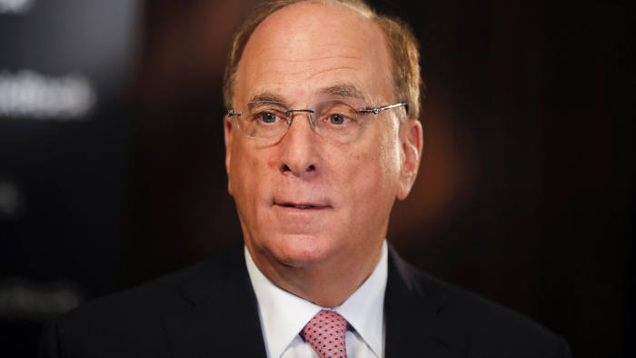 Larry Fink, chief executive officer of BlackRock Inc., speaks ahead of a Bloomberg Television interview at the Blackrock Inc. wealth symposium in Zurich, Switzerland, on Thursday, March 7, 2019. Policy mistakes such as a hard Brexit pose the greatest risk amid a synchronized global slowdown, according to Blackrock Vice President Philipp Hildebrand. Photographer: Stefan Wermuth/Bloomberg