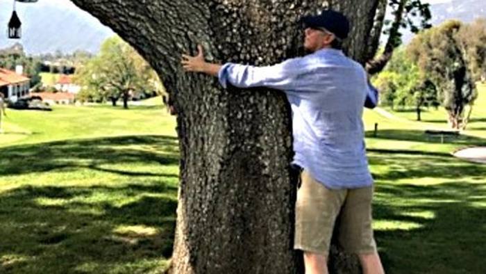 Hubspot CEO Brian Halligan on sabbatical, hugging a tree in California. PR photo