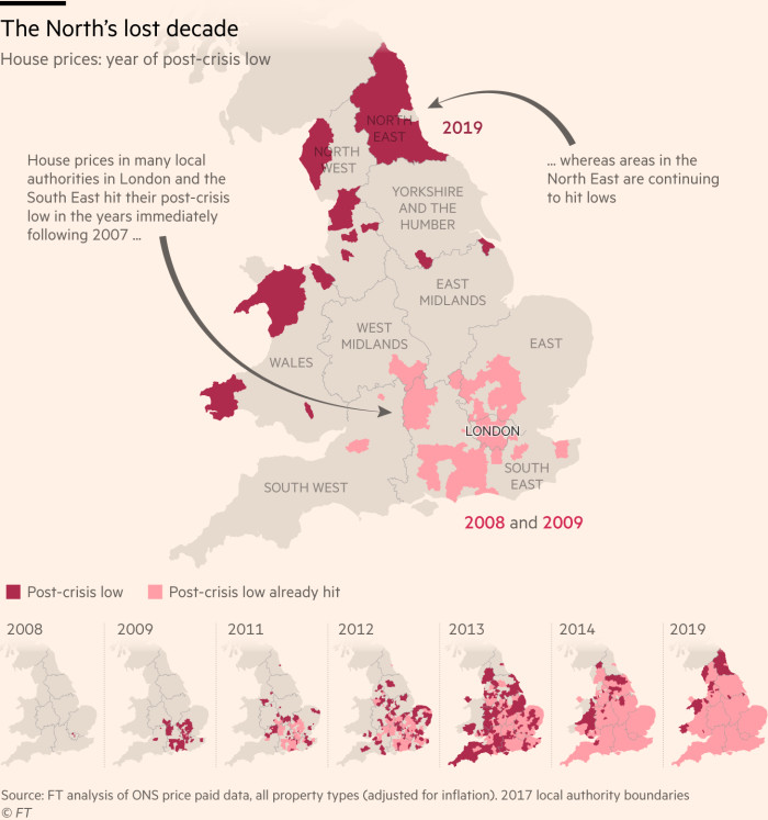 Map showing when property prices hit their post-crisis low
