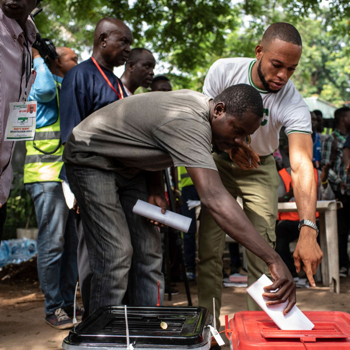 A man puts his ballot papers in the designated ballot boxes at one of the polling units in Lagos on March, 2019. - Nigerians are voting for a second time in a fortnight in governorship and state assembly elections, with heightened concerns from observers of violence and an increased military presence. Elections for governors are being held in 29 of Nigeria's 36 states, for all state assemblies, plus the administrative councils in the Federal Capital Territory of Abuja. (Photo by STEFAN HEUNIS / AFP) (Photo credit should read STEFAN HEUNIS/AFP via Getty Images)