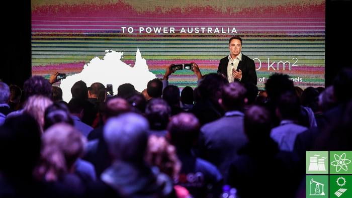 ADELAIDE, AUSTRALIA - SEPTEMBER 29:  Elon Musk during his presention during Tesla Powerpack Launch Event at Hornsdale Wind Farm on September 29, 2017 in Adelaide, Australia. Tesla will build the world's largest lithium ion battery after coming to an agreement with the South Australian government. The Powerpack project will be capable of an output of 100 megawatts (MW) of power at a time and the huge battery will be able to store 129 megawatt hours (MWh) of energy. Tesla CEO Elon Musk has promised to build the Powerpack in 100 days, or he will deliver it for free.  (Photo by Mark Brake/Getty Images)