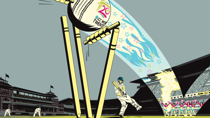 Illustration by Bill Butcher of the sport of cricket