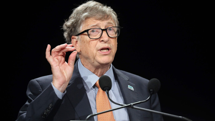 Microsoft founder, Co-Chairman of the Bill & Melinda Gates Foundation, Bill Gates delivers a speech during the conference of Global Fund to Fight HIV, Tuberculosis and Malaria on october 10, 2019, in Lyon, central eastern France. - The Global Fund to Fight AIDS, Tuberculosis and Malaria opened a drive to raise $14 billion to fight a global epidemics but face an uphill battle in the face of donor fatigue. (Photo by Ludovic MARIN / POOL / AFP) (Photo by LUDOVIC MARIN/POOL/AFP via Getty Images)