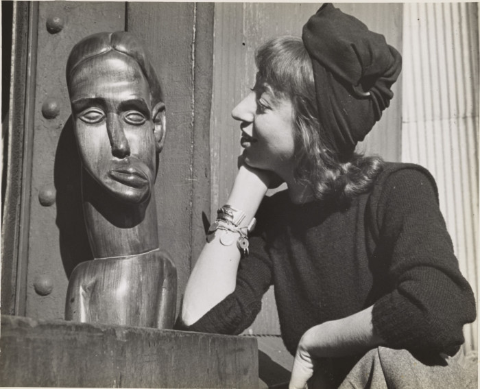 Lee Krasner at the WPA Pier, New York City, where she was working on a WPA commission, c. 1940. Photograph by Fred Prater. Lee Krasner Papers, c.1905-1984. Archives of American Art, Smithsonian Institution.