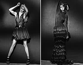 Python and black chiffon dress from S/S 2010 and long dress from A/W 2012