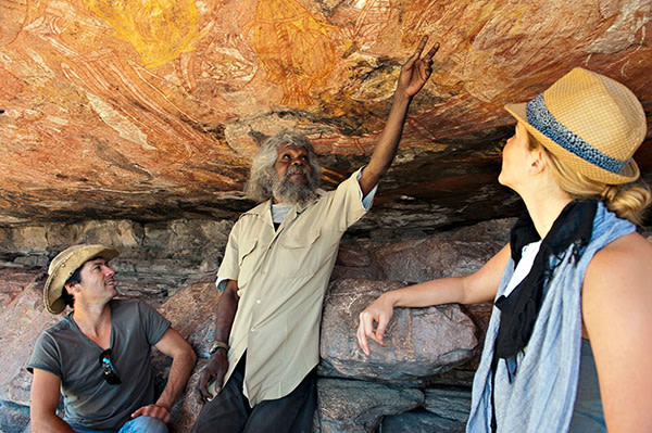 Looking at Aboriginal rock art in Arnhem Land, Australia