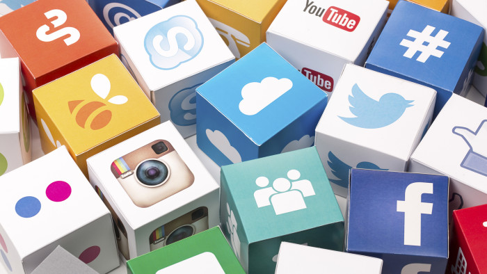 Sakarya, Turkey - May 1, 2015: Paper cubes with Popular social media services icons.