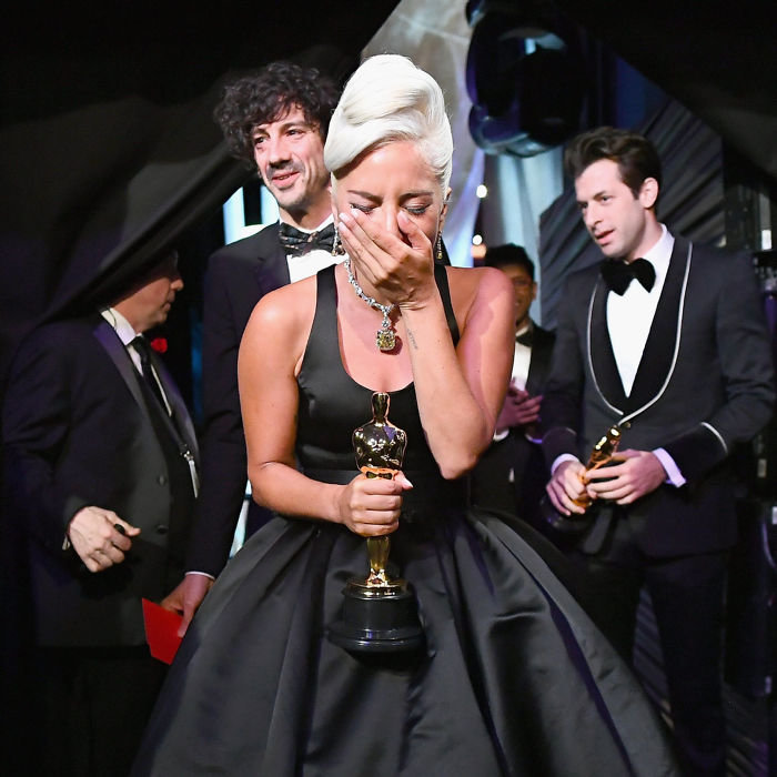 HOLLYWOOD, CA - FEBRUARY 24: In this handout provided by A.M.P.A.S., Lady Gaga poses with the Music (Original Song) award for 'Shallow' from 'A Star Is Born' backstage during the 91st Annual Academy Awards at the Dolby Theatre on February 24, 2019 in Hollywood, California. (Photo by Matt Petit - Handout/A.M.P.A.S. via Getty Images)