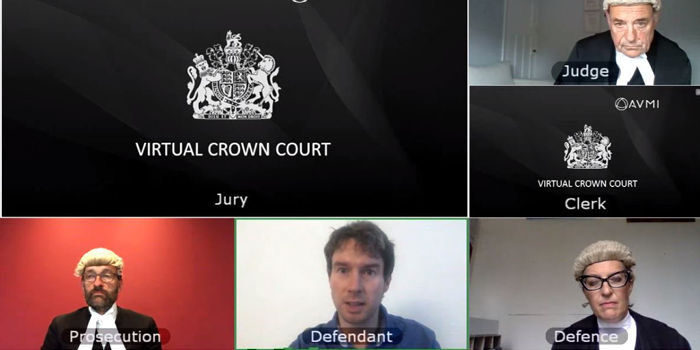JUSTICE pilot virtual mock trial in Virtual Crown Court. England. In collaboration with Corker Binning solicitors and AVMI, the audio visual solutions company, we have been testing whether virtual jury trials are possible using a video platform already utilised in the courts and which can be accessed from home computers.