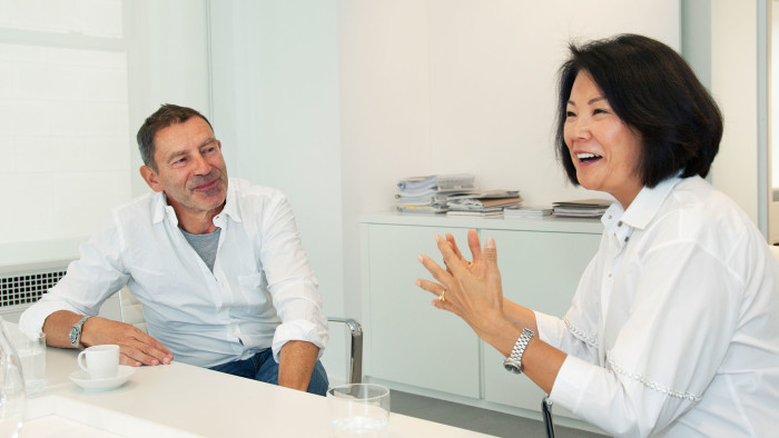 Tomas Maier and Toshiko Mori at Bottega Veneta’s studio in New York