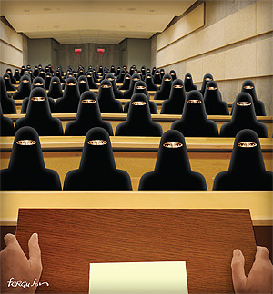 Illustration of women in niqabs