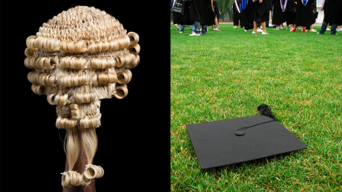 Lawyer's wig and mortar board