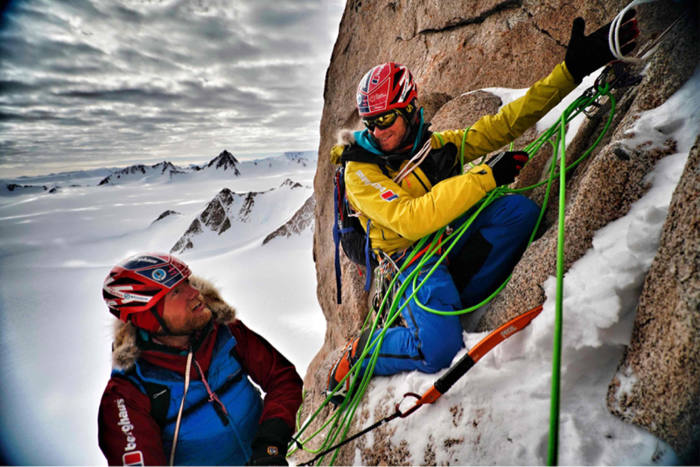 Leo Houlding (left) and Jean Burgun on the ascent