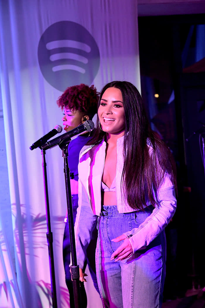 LOS ANGELES, CA - SEPTEMBER 15: Demi Lovato performs onstage at a private performance held for Spotify Superfans at RVCC on September 15, 2017 in Los Angeles, California. (Photo by Charley Gallay/Getty Images for Spotify)
