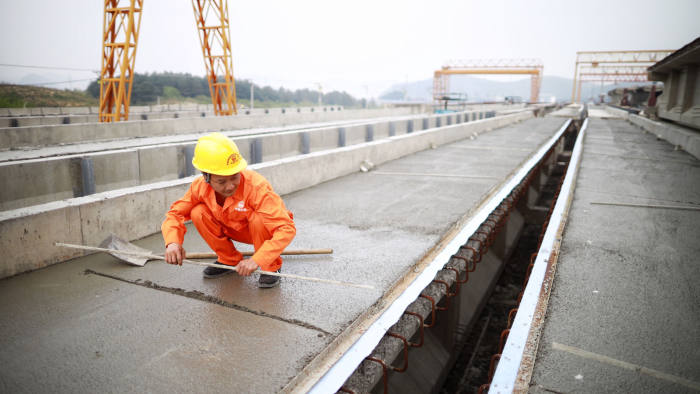 Mandatory Credit: Photo by Xinhua/Shutterstock (10609218g)
A worker makes precast beam at a beam production site for the construction of a fast railway in Guiyang, southwest China's Guizhou Province, April 10, 2020. The construction of the southwest ring road fast railway in Guiyang has been resumed in an orderly manner under strict measures taken to fight against the COVID-19.
China Guizhou Guiyang Railway Construction - 10 Apr 2020