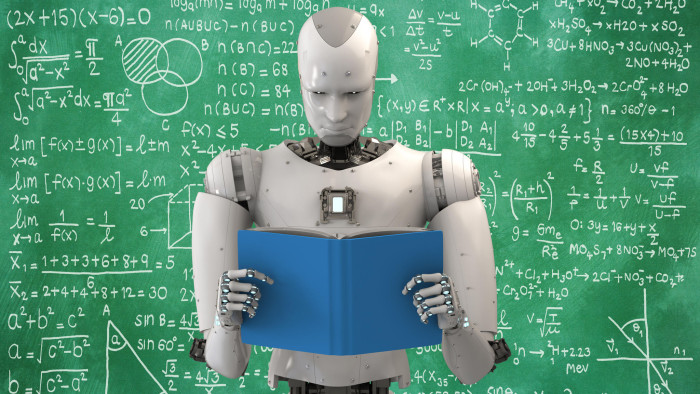 M03FD2 3d rendering humanoid robot reading a book