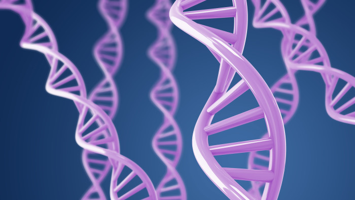 purple DNA helices on a blue background
