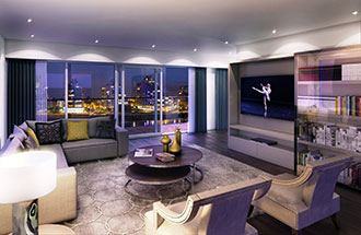 A CGI of an interior at Fulham Riverside, where prices start at £1,144,000