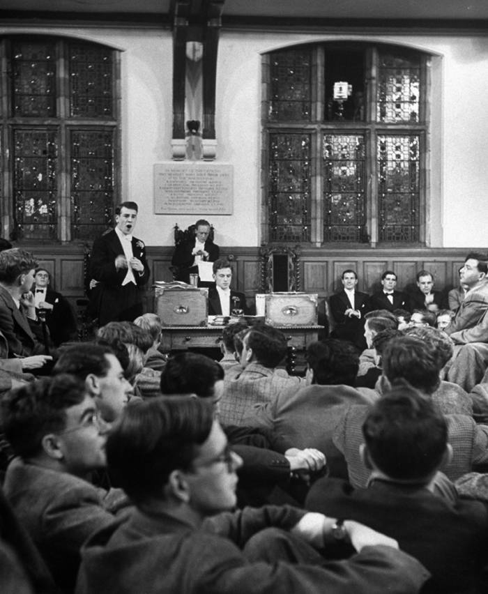 The Oxford Union Debating Chamber as it was in 1949. By the 1980s, ‘you won debates not by boring the audience with detail, but with jokes and ad hominem jibes’