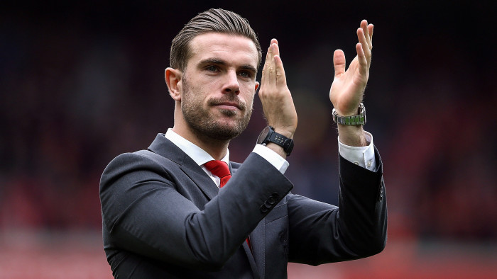 LIVERPOOL, ENGLAND - MAY 21: Jordan Henderson applauds the fans during the Premier League match between Liverpool and Middlesbrough at Anfield on May 21, 2017 in Liverpool, England. (Photo by Jan Kruger/Getty Images)