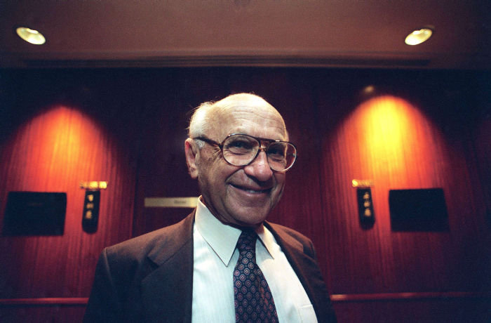 Nobel Prize economist Milton Friedman. 29Oct93 (Photo by Jon Hargest/South China Morning Post via Getty Images)