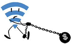 Illustration by Jason Ford of a WiFi signal with a ball and chain