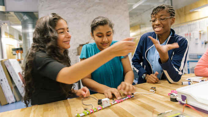 Girls Who Code hold a two-week course called Campus for high school girls at The Packer Collegiate Institute in Brooklyn, NY on July 25, 2017. photos/ Carey Wagner