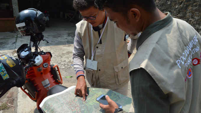 Press images from HOTSOM, or Humanitarian OpenStreetMap Team on using data to better improve emergency preparations and services.