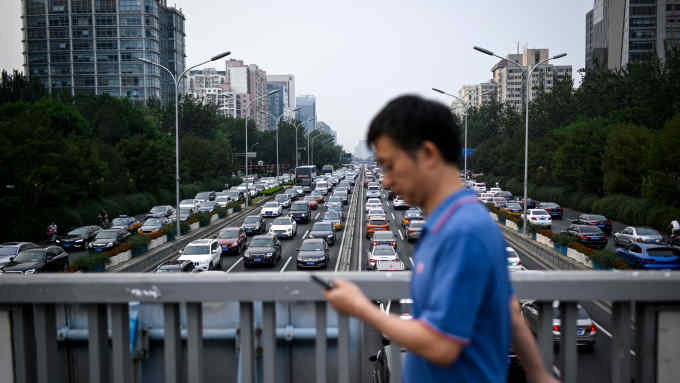 A general view a traffic jam in on main roads in Beijing on June 26, 2019. (Photo by WANG Zhao / AFP) (Photo credit should read WANG ZHAO/AFP via Getty Images)